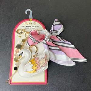 Piper K | 🦢 Swan Pleather Purse Bag Charm w/ Scarf & Gold Tone Blocks